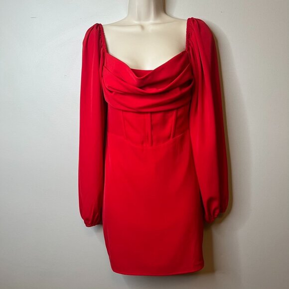 Princess Polly "Lillie" Long Sleeve Red Dress (6) - Picture 4 of 16
